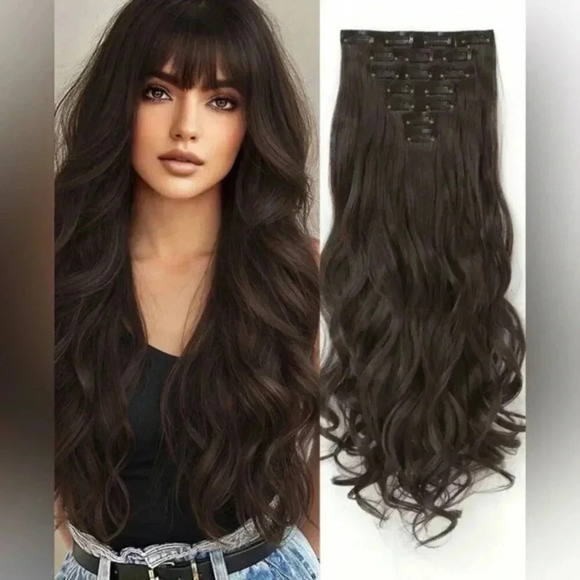22 Inch Dark Brown Wavy Clip in Hair Extensions - Picture 1 of 10